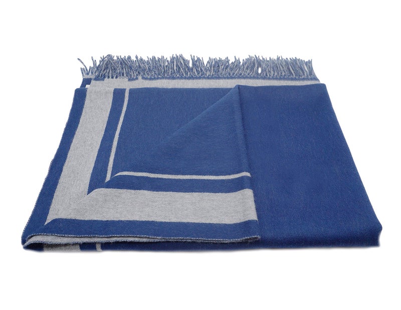 State Cashmere Reversible Throw Blanket with Fringes - Ultra Soft Accent Blanket for Couch, Sofa & Bed - Made with Merino Wool & Cashmere Sourced from Inner Mongolia - (Navy/Heather Grey, 70"x50") - Image 2